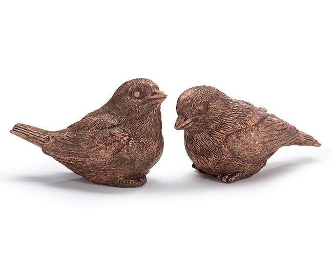 Antique Copper-Colored Resin Birds Figurine – Vintage-Style Home Decor - Set of 2