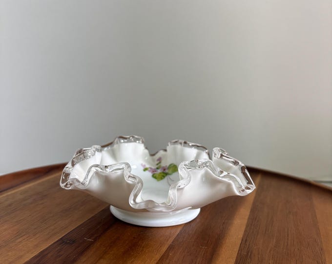 Fenton Art Glass French White Ruffled Candy Dish