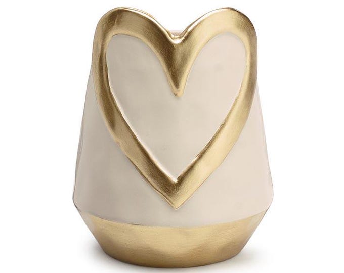 White and Gold Heart Ceramic Vase