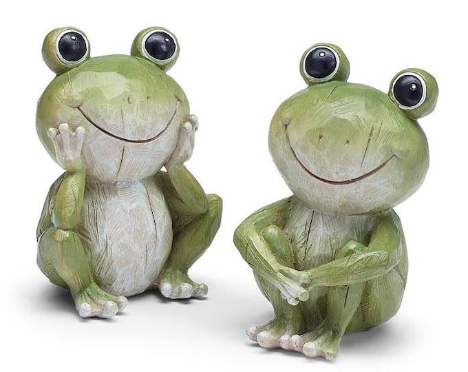 Green and White Frog Figurines - Set of 2