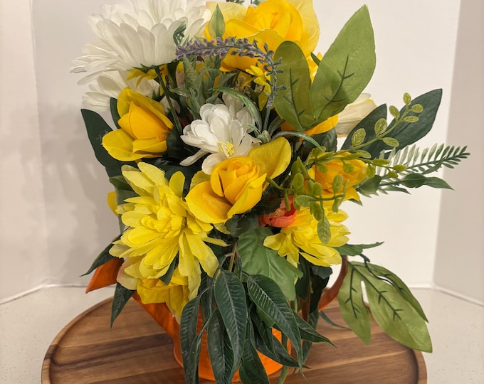Orange Watering Can Table Floral Arrangement