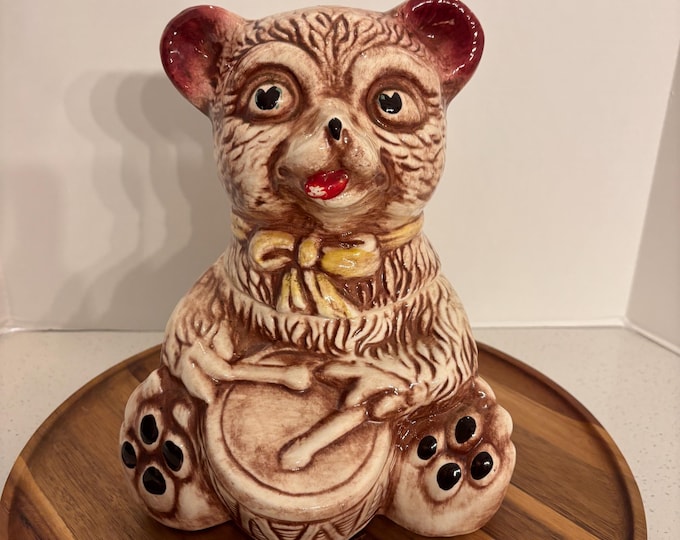 Vintage Teddy Bear Drummer Cookie Jar – Ceramic Kitchen Decor