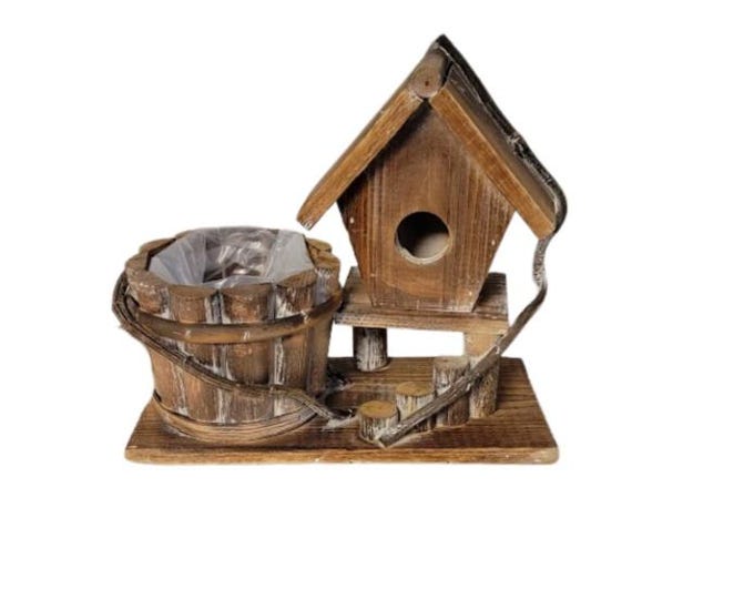 Rustic Wood Birdhouse Planter in Brown or White