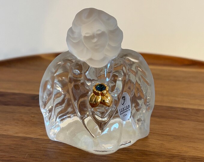 Clear Frosted Fenton Glass Guardian Angel Sapphire September Figurine