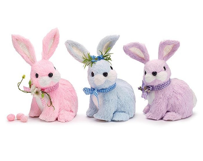 Pastel Pink, Blue, and Lavender Easter Sisal Bunnies - Set of 3