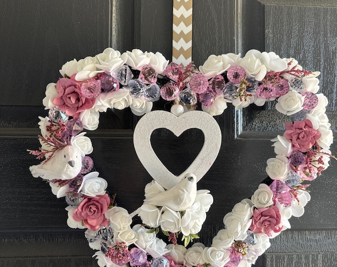 Pink and White Spring Heart Floral Flowers Arrangement Grave Decoration Wreath