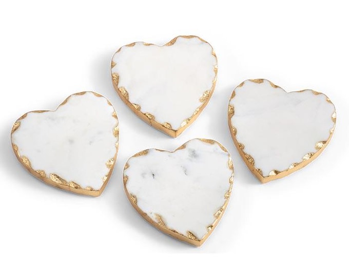 White Marble Heart Coaster Set - Set of 4