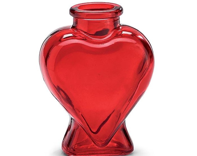 Red Heart Shaped Glass Bud Vase - Set of 2