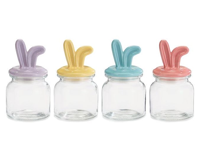 Glass Candy Dish with Ceramic Bunny Ears Lid