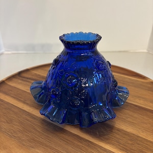 Vintage Fenton Art Glass Company Cobalt Blue Flowers Lamp Shade with Sticker