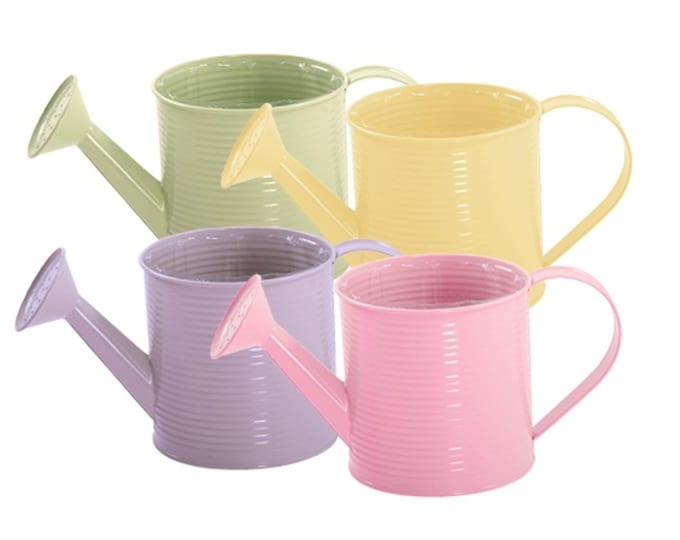 Tin Spring Pastel–Colored Watering Can Planter Container - Assorted Colors - Set of 2