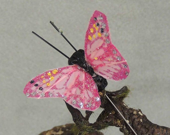 Pink or Purple Spring Summer Glitter Butterfly Floral Wire Picks - Set of 6