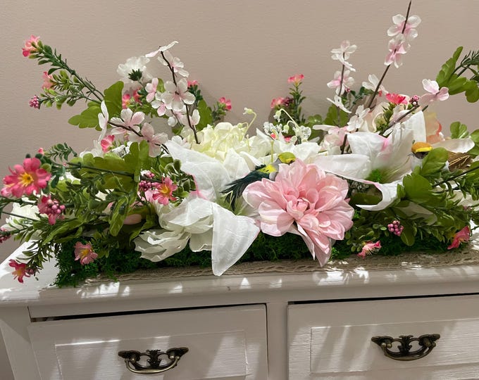 Spring Pink and White Floral Arrangement Grave Blanket Flowers