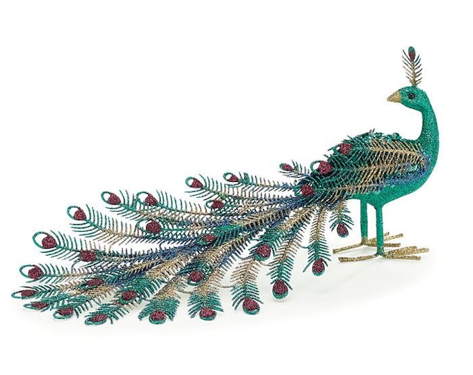 Green, Teal, Gold and Maroon Glitter Peacock