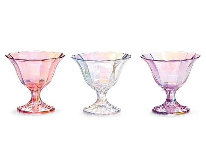 Iridescent Sherbet-Style Glass Bowl Dish - Pink, Purple, or Clear - Set of 3