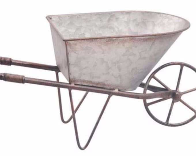 Rustic Metal Flower Cart Wheelbarrow Home Decor Accent or Floral Arranging