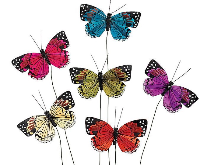 Spring Summer Colorful Butterfly Floral Picks - Set of 6