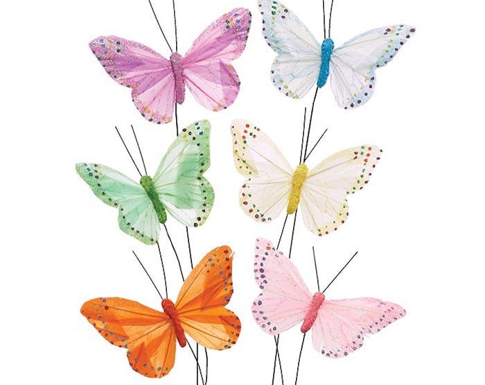 Spring Pastel Butterfly Floral Picks - Set of 6