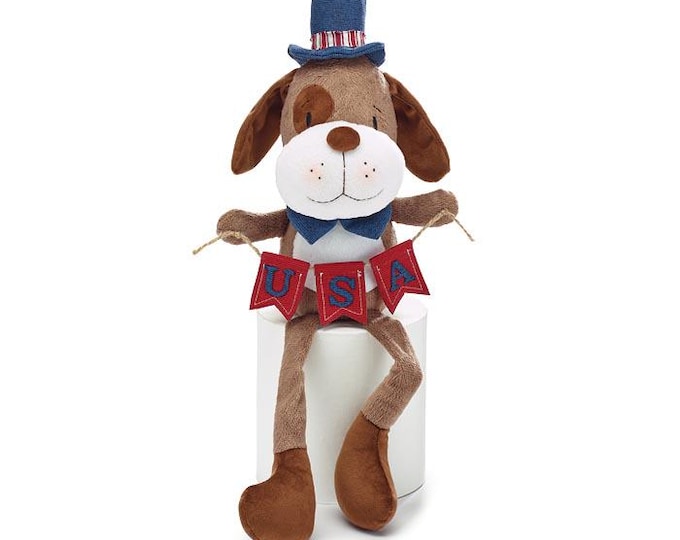 Patriotic Puppy Shelf Sitter – USA Dog Décor