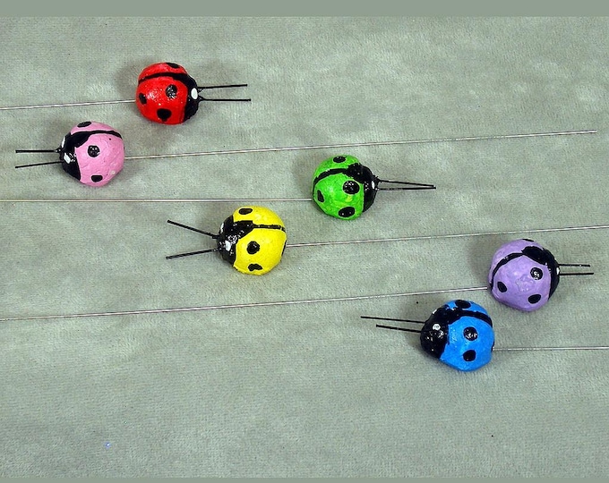 Colorful Spring Summer Lady Bugs Ladybugs Floral Picks - Set of 6
