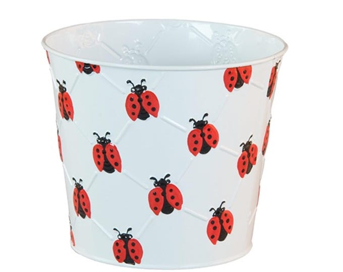 Red and White Ladybug Container Pot Planters - Set of 2