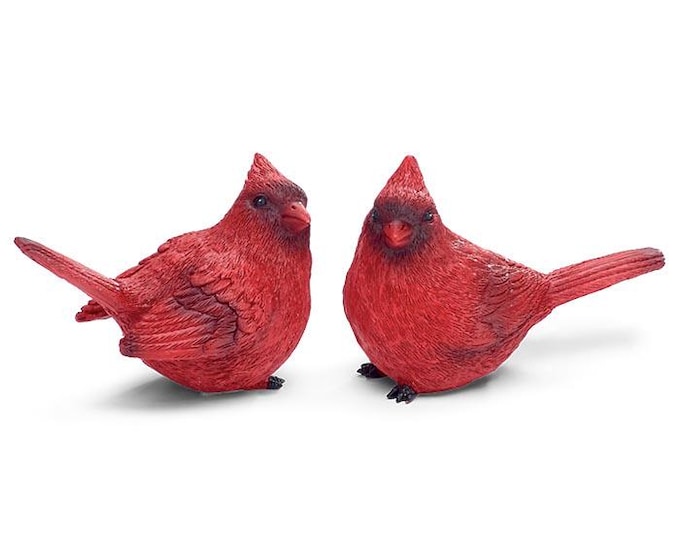 Resin Red Mirrored Cardinal Figurines - Set of 2