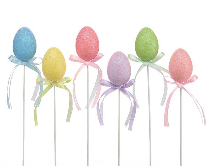 Pastel Glitter Easter Egg Floral Picks - Set of 6