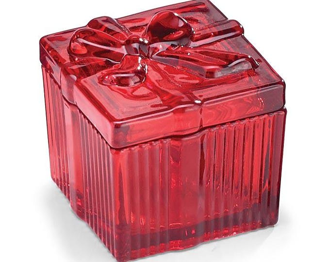 Red Iridescent Gift Box Shaped Glass Trinket Dish with Bow Lid