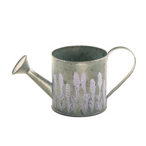 Galvanized Watering Can with Spring Purple Lavender Design Planter Container - Set of 2