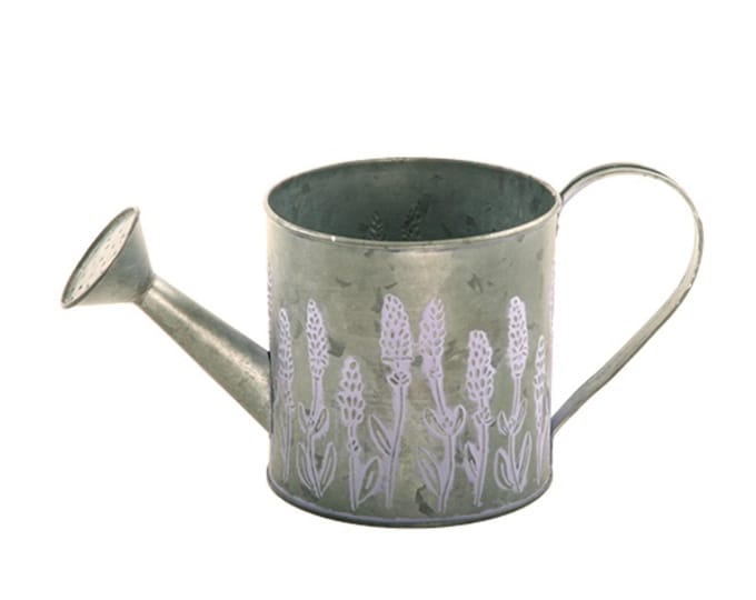 Galvanized Watering Can with Spring Purple Lavender Design Planter Container - Set of 2