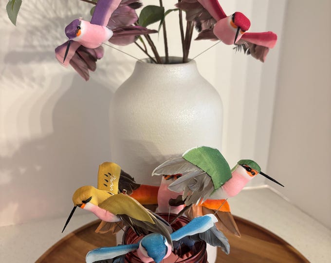 Spring Summer Natural Hummingbird Floral Picks - Set of 6