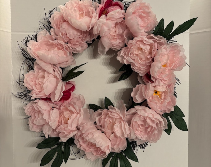 Spring Pink Peonies and Greenery Wreath