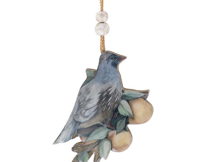 Partridge in a Pear Tree Christmas Mango Wood Ornaments - Set of 2