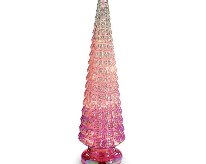 Pink Ombre Iridescent Glass Light-Up Christmas Tree – Battery Operated with Timer