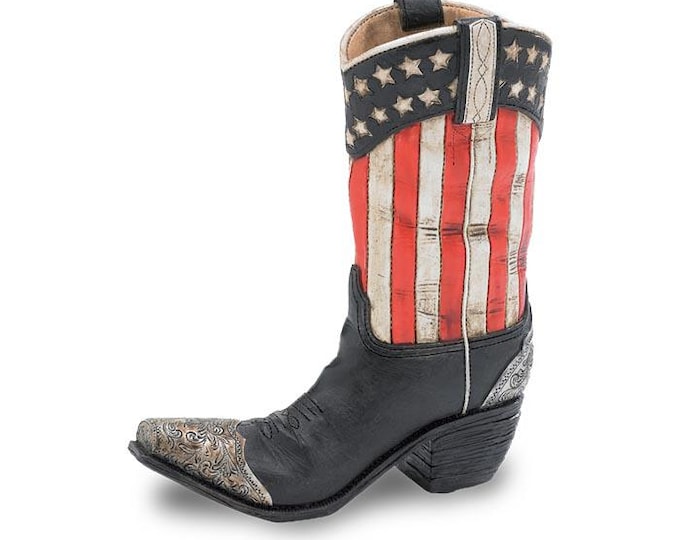 Patriotic Resin Cowboy Boot Vase – Navy Blue Americana Western Décor