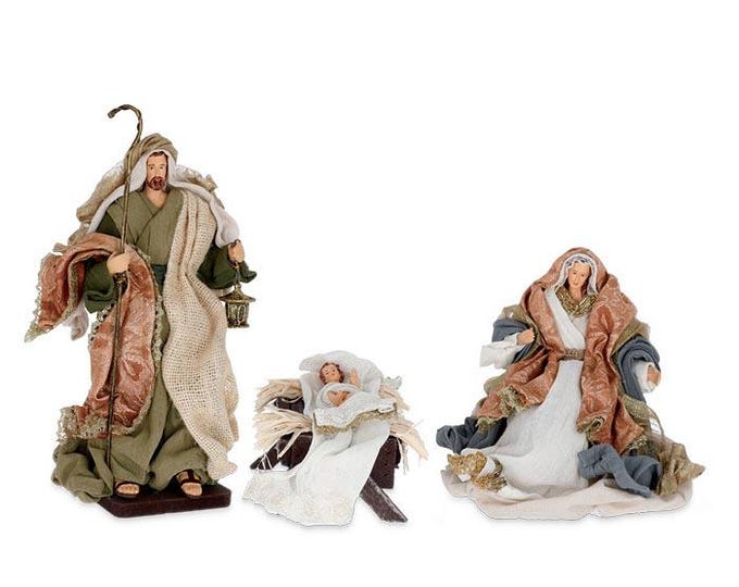 Holy Family Nativity Set - Mary, Joseph & Baby Jesus, Mixed Media Decor - Set of 3