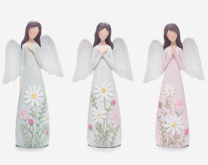 Praying Wildflower Resin Angel Figurines - Set of 3
