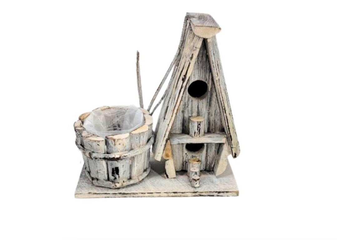Rustic Whitewash Wood Chalet Birdhouse Planter - Etsy