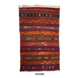 Hand Woven Kilim Rug: Boho Ethnic Geometric Rug (197x320 cm)