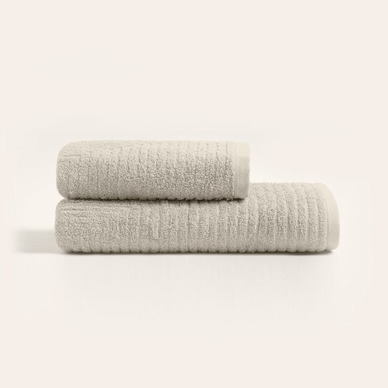 Likya Jacquard Straight Striped Mink 2 Pieces Towel Set, Cotton Face Hand Towels,Soft Cotton Face Towel, Soft Hand Towel, Cotton Hand Towel image 2