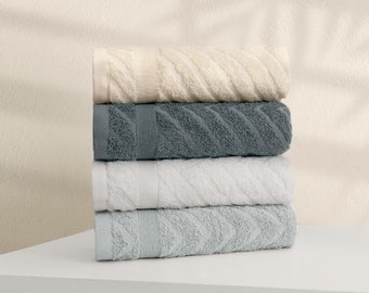 Likya Jacquard Bordered Fishtail 4 Pieces Face Towel Set 50x90, Cotton Hand Towel,Soft Cotton Face Towel, Soft Hand Towel, Cotton Hand Towel