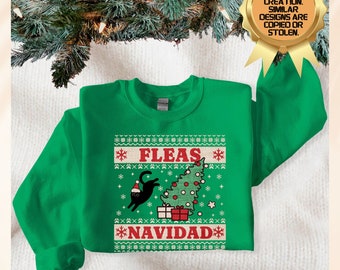 Fleas Navidad Ugly Christmas Sweater, Ugly Holiday Sweater, Funny Ugly Christmas Sweater, Cat Ugly Christmas Party Sweater Sweatshirt