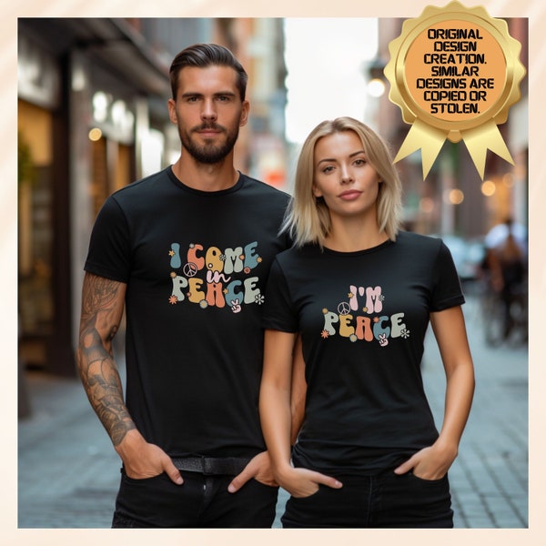 Retro I Come in Peace Couples Shirt, Retro Couples Matching Shirt, Matching Tee, Couples T-Shirt, Funny Couples Tshirt, His and Hers Tee