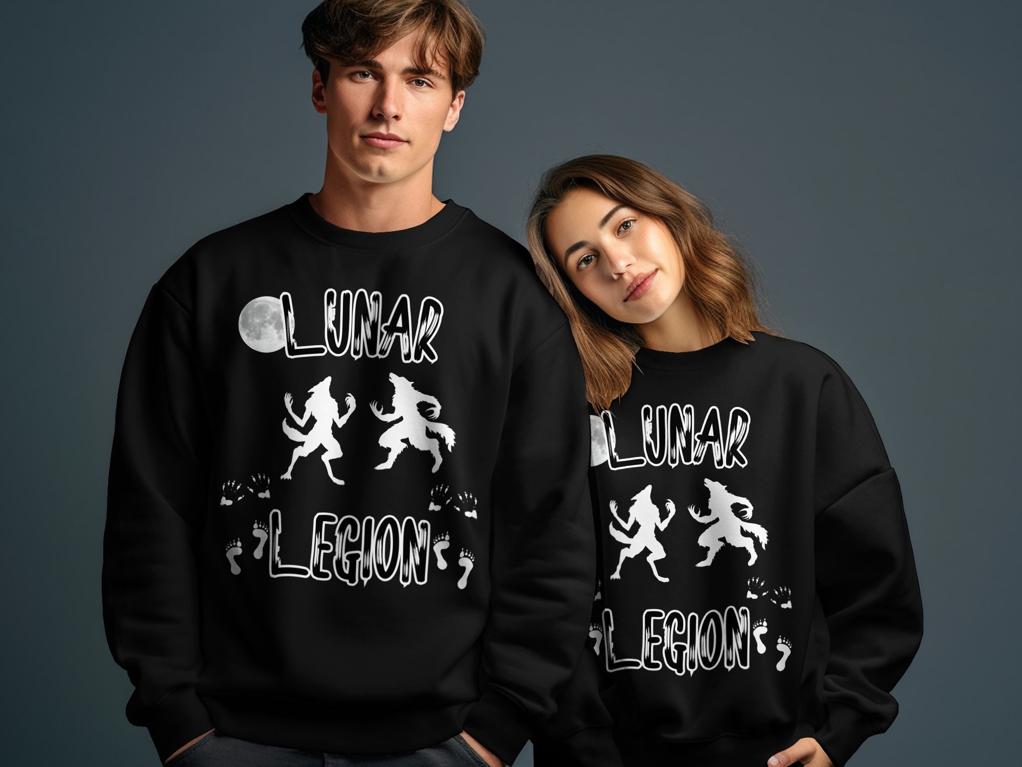 Discover Halloween Group Werewolf T-shirt sweatshirt, "Lunar Legion" Apparel: Werewolf Elegance for the Alpha Group! perfect for a costume party