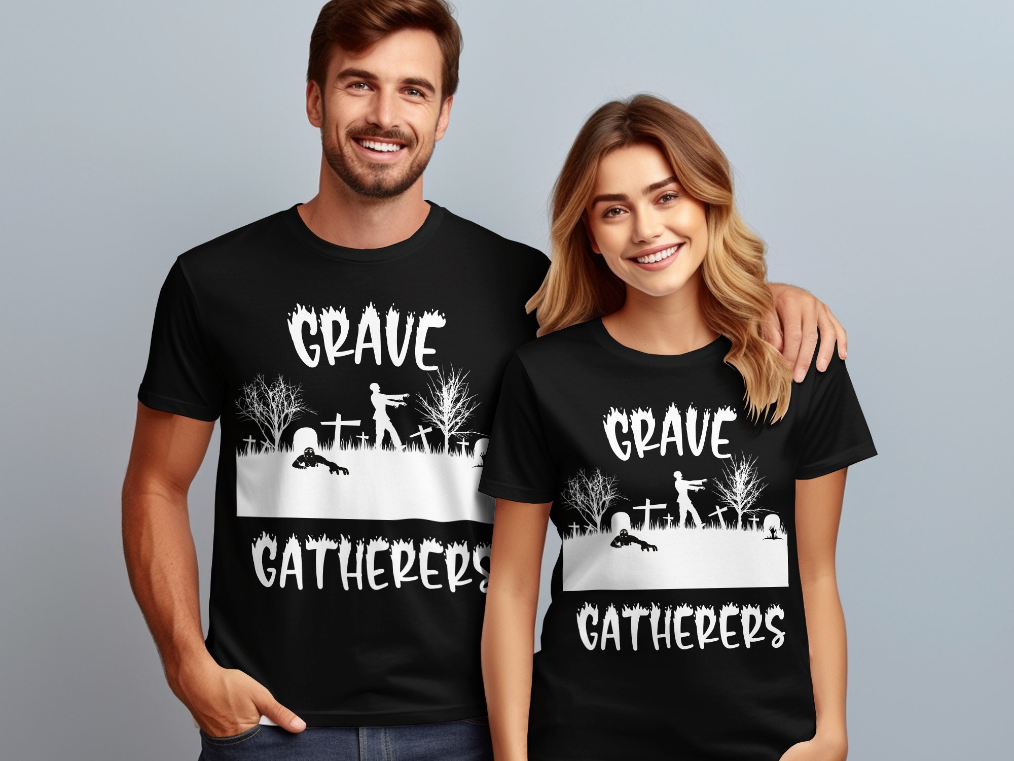 Discover Halloween Matching Zombie T-shirt, Grave Gatherers Apparel: The Ultimate in Zombie Group Fashion funny shirt, costume party tee