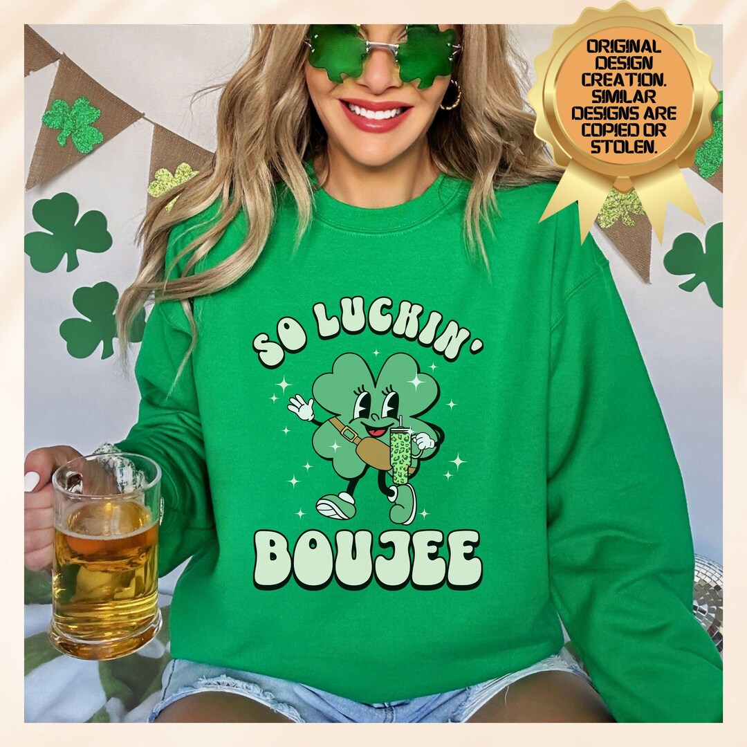 Retro St. Patrick's Day Boujee Clover Sweatshirt, Funny Shamrock Mascot ...