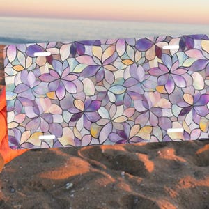 Stained Glass Purple Floral License Plate, Lilac Flower Car Tag