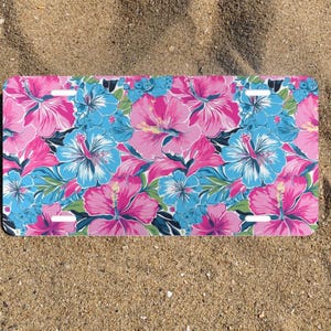 Hibiscus Flower License Plate, Tropical Vanity License Plate, Hawaiian Flower Front License Plate, Hibiscus Car Decor, Floral Car Tag