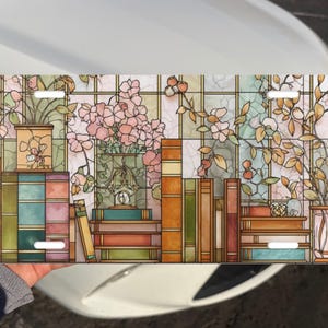 Stained Glass Book Front License Plate, Book Reader Car Tag