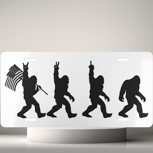 Patriotic Big Foot Front License Plate, Patriotic Sasquatch Car Tag